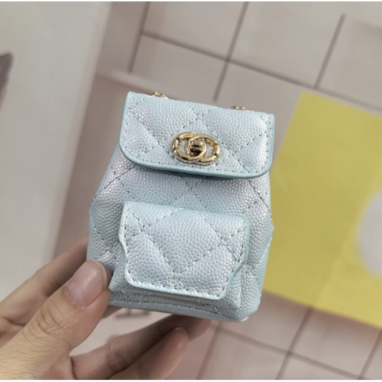 Chanel-style chain-strap mini bag with diamond quilting Creative mini accessory pouch Small backpack Headphone organizer Coin purse