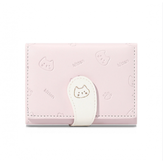 Cat Tail Cute Ladies Card Holder Wallet Premium Fashion Buckle Strap PU Short Tri-Fold Coin Purse