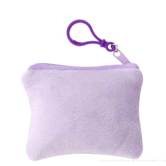 Solid Color Square Mini Plush Coin Purse Student Earphone Case Storage Pouch Hanging Keyring Backpack Accessory Card Holder