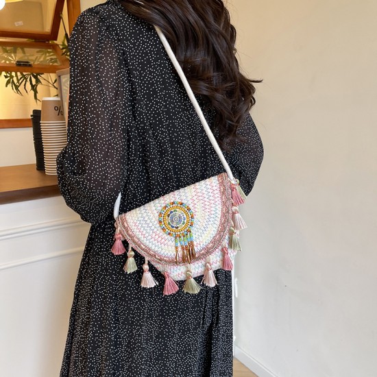 Wholesale ethnic style Su Ma 'an women's bags, 2025 summer new fashion color-blocking single-shoulder bags, trendy and versatile crossbody bags Wholesale ethnic style Su Ma 'an women's bags, 2025 summer new fashion color-blocking single-shoulder bags, trendy and versatile crossbody bags