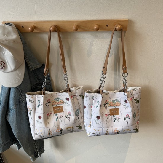 Large-capacity women's bags, 2025 summer new high-end style canvas printed tote bags, commuter single-shoulder handbags