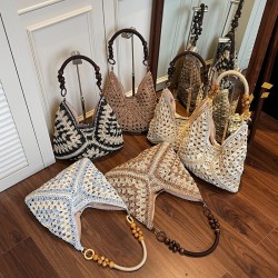 Wholesale fashionable and niche woven tote bags for women, 2025 summer new color-blocking single-shoulder bags, and casual underarm bags