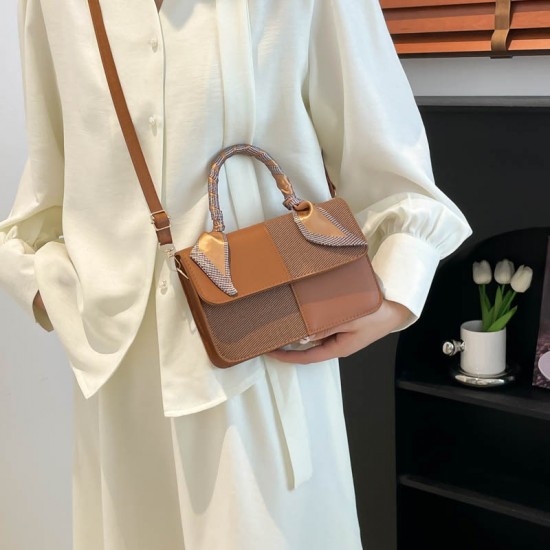 Wholesale Korean-style silk scarves, hand-held small square bags, women's bags, 2025 summer new color-blocking light luxury single-shoulder bags, commuting crossbody bags