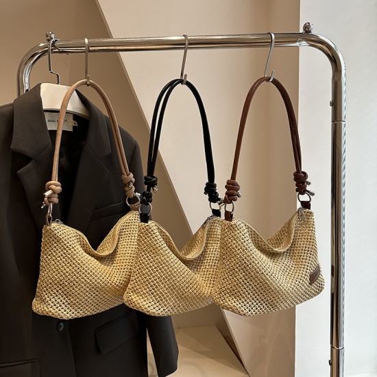 Wholesale simple and retro straw woven hand-held small square bags for women, 2025 summer new fashionable single-shoulder bags, versatile crossbody bags