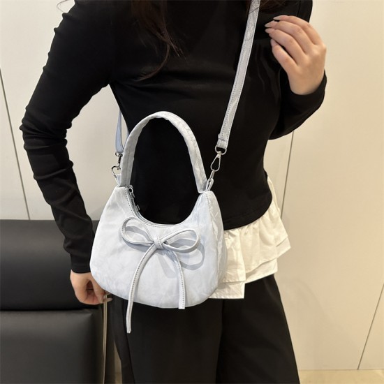 Wholesale fashionable bow bow hand-held crescent moon bags for women, 2025 spring new styles of light luxury and stylish single-shoulder bags, trendy crossbody bags