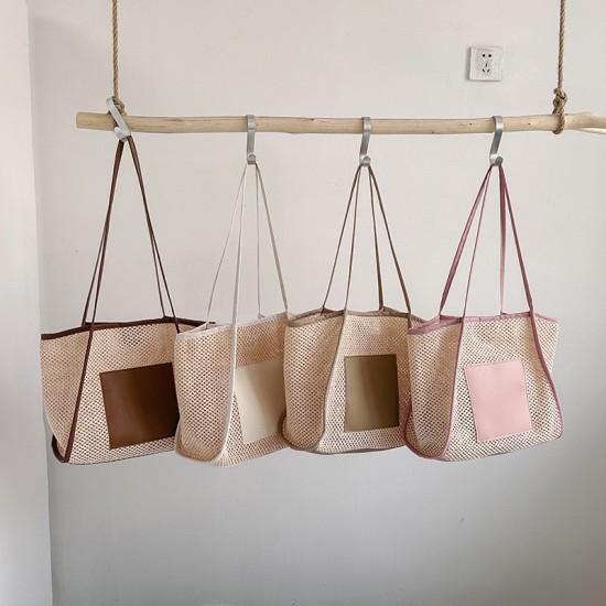 Straw woven bags, women's bags, fashionable beach bags, 2023 summer new large-capacity woven bags, simple and casual single-shoulder bags Straw woven bags, women's bags, fashionable beach bags, 2023 summer new large-capacity woven bags, simple and casual single-shoulder bags