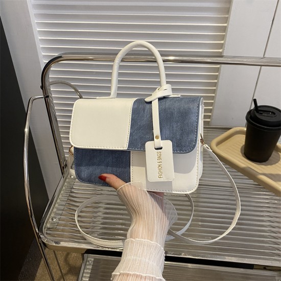 Fashionable color-blocking simple handbag, 2023 autumn new trendy casual small square bag, retro single-shoulder crossbody bag for women
