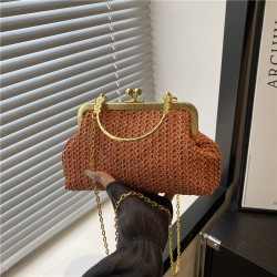 Wholesale fashionable straw woven hollowed-out hand-held small handbags for women, 2025 summer new light luxury single-shoulder bags, chain crossbody bags