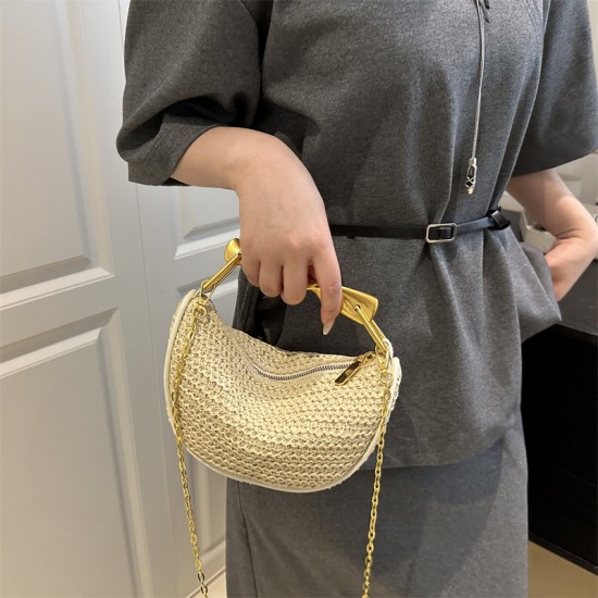 Wholesale niche design straw woven hand-held ingots, women's bags, 2025 summer new chain single-shoulder bags, versatile crossbody bags