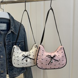 Wholesale niche design hand-held crescent-shaped women's bags, 2025 summer new bow single-shoulder bags, trendy and popular underarm bags