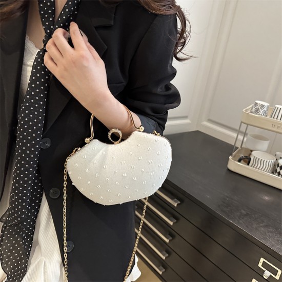 Wholesale small Chanel-style hand-held fan-shaped women's bags, 2025 summer new light luxury and fashionable single-shoulder bags, trendy chain crossbody bags Wholesale small Chanel-style hand-held fan-shaped women's bags, 2025 summer new light luxury and fashionable single-shoulder bags, trendy chain crossbody bags