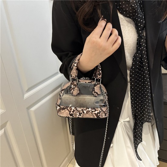 Wholesale snake-patterned hand-held shell bags, women's bags, 2025 summer new transparent single-shoulder bags, chain crossbody bags, the same as the popular ones Wholesale snake-patterned hand-held shell bags, women's bags, 2025 summer new transparent single-shoulder bags, chain crossbody bags, the same as the popular ones