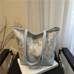 Wholesale oil painting style hand-held tote bags for women, 2025 summer new flower color-blocking single-shoulder bags, large-capacity underarm bags