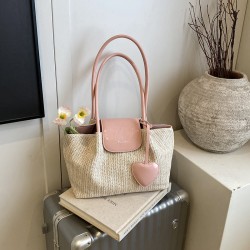 Stylish large-capacity tote bag for the summer of 2025, a new summer fashion color-blocking straw woven single-shoulder bag for seaside travel and beach bags