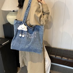 Retro and stylish denim bags, women's bags, 2024 autumn and winter new styles, large-capacity tote bags, student trend single-shoulder bags for going out