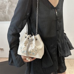 Summer trend new Chinese-style embroidered bucket bag women's bag 2024 New light luxury versatile single-shoulder bag crossbody chain bag