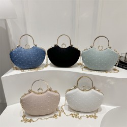 Wholesale small Chanel-style hand-held fan-shaped women's bags, 2025 summer new light luxury and fashionable single-shoulder bags, trendy chain crossbody bags