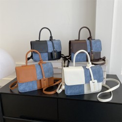 Fashionable color-blocking simple handbag, 2023 autumn new trendy casual small square bag, retro single-shoulder crossbody bag for women