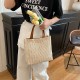 Wholesale fashionable straw-woven small square women's bags, 2025 spring new collection of color-blocking light luxury handbags, trendy and trendy beach bags Wholesale fashionable straw-woven small square women's bags, 2025 spring new collection of color-blocking light luxury handbags, trendy and trendy beach bags
