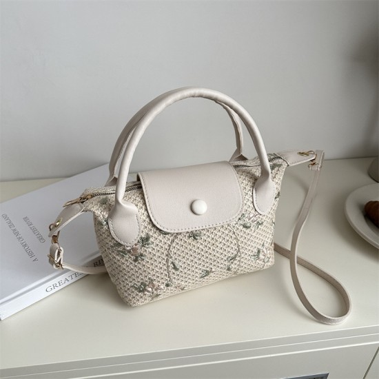 The 2024 summer new collection of straw-woven women's bags, trendy and fashionable Chinese-style versatile handbags, and woven PU patchwork single-shoulder bags