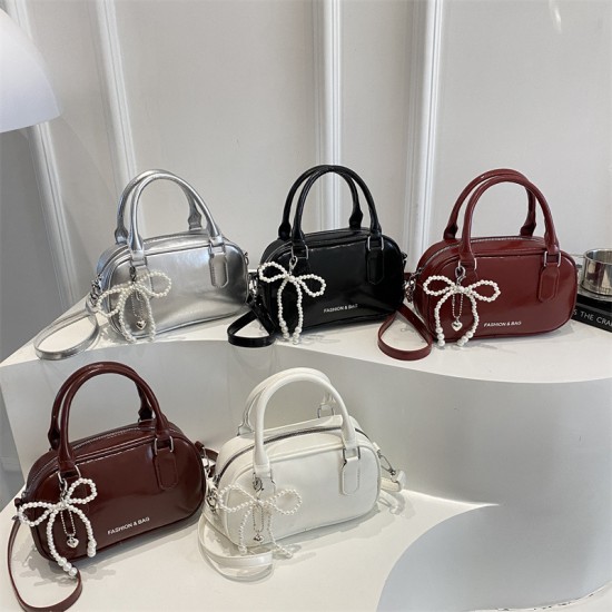 Wholesale fashionable and simple hand-held small square bags for women, 2025 summer new pearl bow single-shoulder bags and trendy crossbody bags