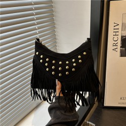 Wholesale fashionable rivet hand-held small square women's bags, 2025 summer new style light luxury fringed single-shoulder bags, versatile crossbody bags