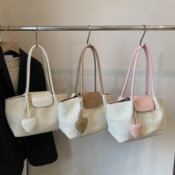 Stylish large-capacity tote bag for the summer of 2025, a new summer fashion color-blocking straw woven single-shoulder bag for seaside travel and beach bags