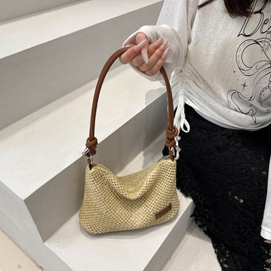 Wholesale simple and retro straw woven hand-held small square bags for women, 2025 summer new fashionable single-shoulder bags, versatile crossbody bags