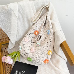 Wholesale sweet style hand-held tote bags for women in summer 2025, new hollowed-out flower single-shoulder bags, trendy underarm bags