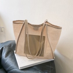 Straw woven bags, women's bags, fashionable beach bags, 2023 summer new large-capacity woven bags, simple and casual single-shoulder bags