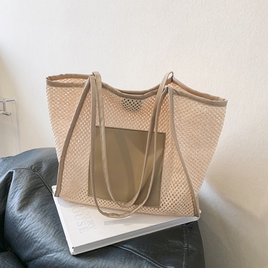 Straw woven bags, women's bags, fashionable beach bags, 2023 summer new large-capacity woven bags, simple and casual single-shoulder bags Straw woven bags, women's bags, fashionable beach bags, 2023 summer new large-capacity woven bags, simple and casual single-shoulder bags