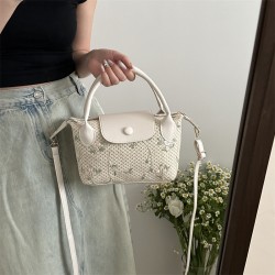 The 2024 summer new collection of straw-woven women's bags, trendy and fashionable Chinese-style versatile handbags, and woven PU patchwork single-shoulder bags