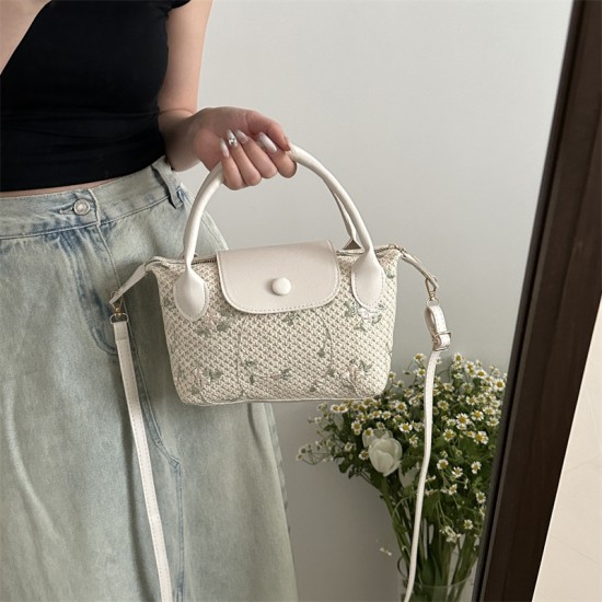 The 2024 summer new collection of straw-woven women's bags, trendy and fashionable Chinese-style versatile handbags, and woven PU patchwork single-shoulder bags