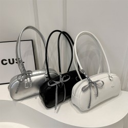 Korean version niche design fashionable handbag for women 2024 summer new solid color bow single shoulder bag baguette trendy