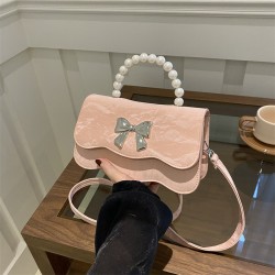 Wavy pearl hand-held small square bag, women's 2024 autumn new style, high-end and fashionable single-shoulder bag, versatile crossbody bag