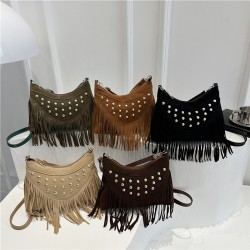 Wholesale fashionable rivet hand-held small square women's bags, 2025 summer new style light luxury fringed single-shoulder bags, versatile crossbody bags