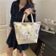 Wholesale oil painting style hand-held tote bags for women, 2025 summer new flower color-blocking single-shoulder bags, large-capacity underarm bags Wholesale oil painting style hand-held tote bags for women, 2025 summer new flower color-blocking single-shoulder bags, large-capacity underarm bags