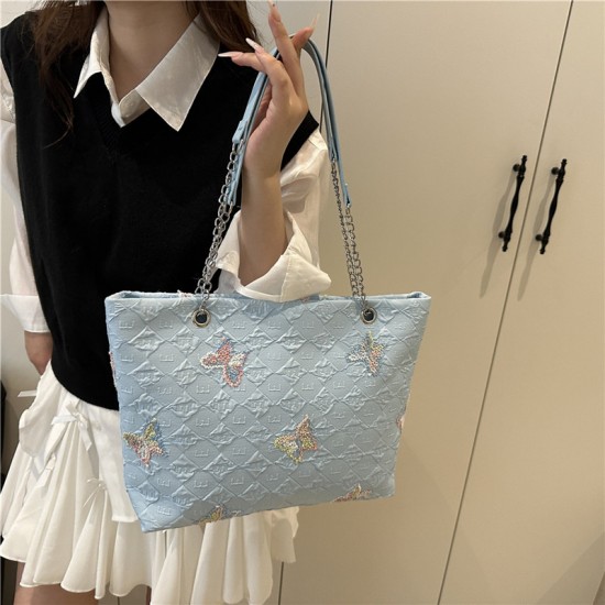 Wholesale sweet style chain hand-held tote bags for women, 2025 summer new checkered butterfly single-shoulder bags, trendy crossbody bags
