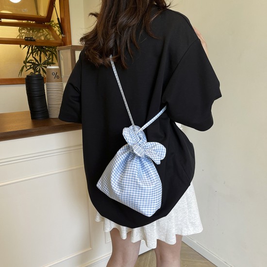 Wholesale fresh and sweet style hand-held bucket bags for women, 2025 summer new checkered flower single-shoulder bags, trendy crossbody bags Wholesale fresh and sweet style hand-held bucket bags for women, 2025 summer new checkered flower single-shoulder bags, trendy crossbody bags