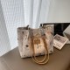Large-capacity women's bags, 2025 summer new high-end style canvas printed tote bags, commuter single-shoulder handbags