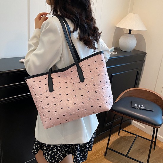 Wholesale Korean-style bow tie hand-held tote bags for women, 2025 summer new color-blocking versatile single-shoulder bags, trendy underarm bags