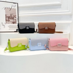 Wholesale sweet style color-blocking small square women's bags, 2025 summer new light luxury and versatile single-shoulder underarm bags, trendy crossbody bags