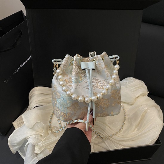 New Chinese-style bucket bag, 2025 summer new embroidered ancient-style handbag, Hanfu accessories, crossbody single-shoulder bag New Chinese-style bucket bag, 2025 summer new embroidered ancient-style handbag, Hanfu accessories, crossbody single-shoulder bag