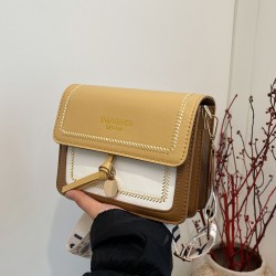 Fashionable embroidered thread color-blocking small square bag for women's 2024 winter new light luxury versatile single-shoulder bag with a sense of high-end wide crossbody bag