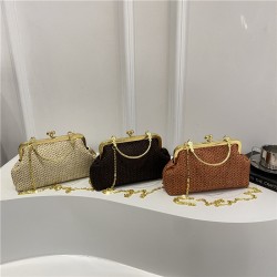 Wholesale fashionable straw woven hollowed-out hand-held small handbags for women, 2025 summer new light luxury single-shoulder bags, chain crossbody bags