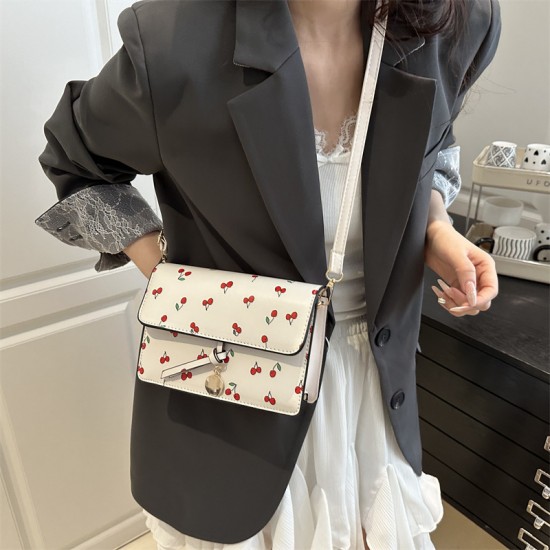 Wholesale fresh and light cherry small square women's bags, 2025 summer new style color-blocking light luxury single-shoulder bags, high-end crossbody bags Wholesale fresh and light cherry small square women's bags, 2025 summer new style color-blocking light luxury single-shoulder bags, high-end crossbody bags