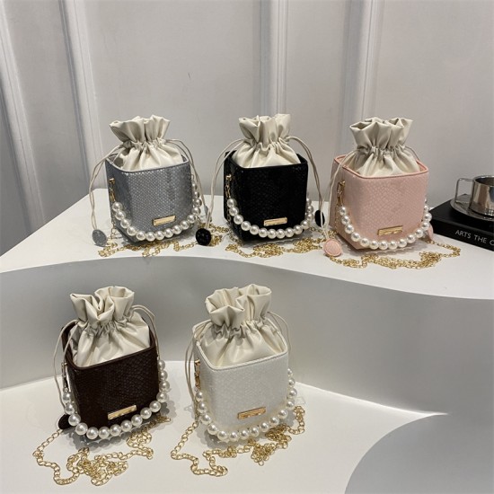 Wholesale popular niche pearl hand-held bucket bags for women, new spring 2025 light luxury single-shoulder bags and casual crossbody bags Wholesale popular niche pearl hand-held bucket bags for women, new spring 2025 light luxury single-shoulder bags and casual crossbody bags