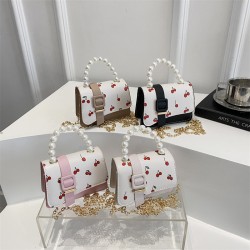 Wholesale fresh and light pearl hand-held small square bags for women, 2025 summer new cherry printed single-shoulder bags and trendy crossbody bags