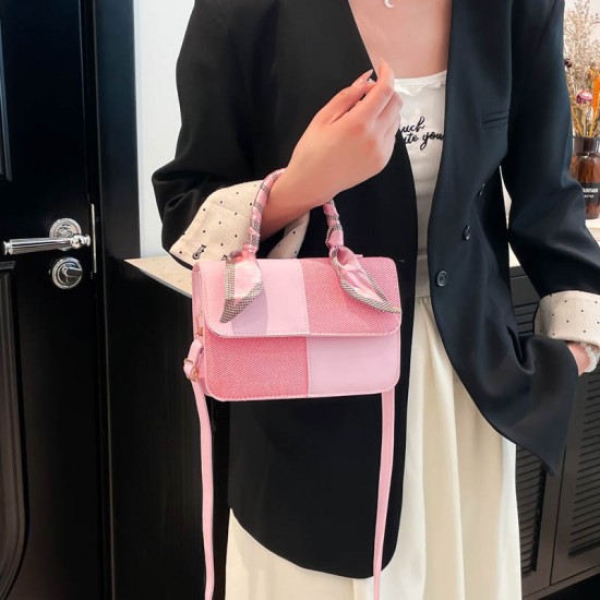 Wholesale Korean-style silk scarves, hand-held small square bags, women's bags, 2025 summer new color-blocking light luxury single-shoulder bags, commuting crossbody bags