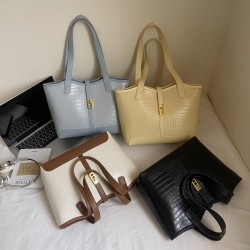 Wholesale Korean version light luxury hand-held tote bags for women, 2025 summer new stone pattern patchwork single-shoulder bags, trendy underarm bags